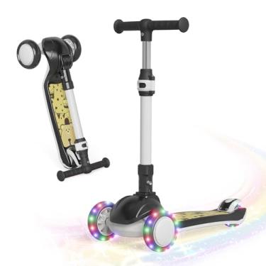 Imagem de Patinete infantil com rodas iluminadas por LED e 3 alturas ajustáveis, plataforma antiderrapante inclinada para dirigir e larga, scooter de 3 rodas para meninos e meninas de até 50 kg