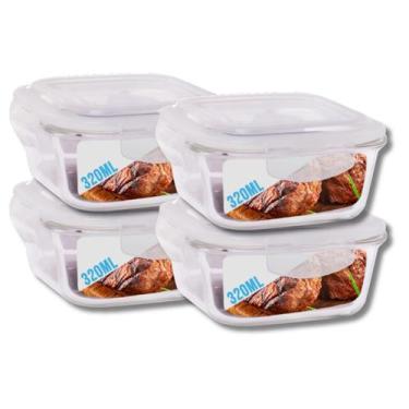 Imagem de Conjunto 4 Pote Vidro Hermético Marmita Tampa Plástico 320ml - DONA LA