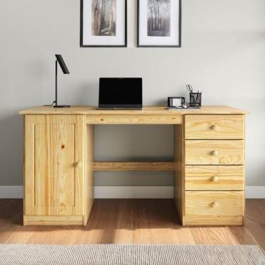 Imagem de Escrivaninha Madeira Mesa 4 Gavetas 1 Porta Manager - IDIMEX, Natural