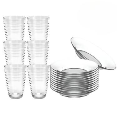 Imagem de Pratos Fundos e Copos Conjunto Completo Para Refeicoes Familiares Vidro Resistente (4 Pratos + 4 Copos)