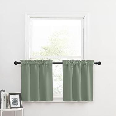 Imagem de Cortinas de cozinha com isolamento térmico blackout de 61 cm de comprimento, camadas de bolso para varão para janela pequena e porão de banheiro, mini cortinas curtas para trailer, conjunto de 2