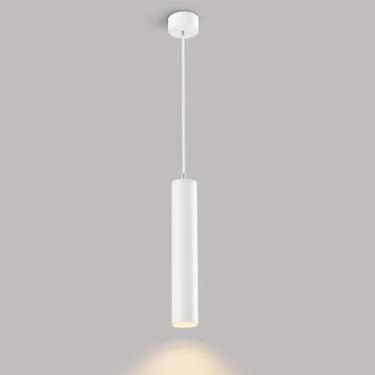 Imagem de Luminária Pendente Moderna De Led 12w Luminária Pendente De Teto De Alumínio Luminárias De Suspensão Com Altura Ajustável Para Sala De Estar Quarto Cabeceira Restaurante Bar, White-3000k, Cylinder
