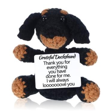 Imagem de Chanumetal Dachshund Gifts, Handmade Dachshund Gifts for Women, Positive Crochet Animals with Card, Weiner Dog Cute Crochet Positive Animals for Graduation Birthday (Thank You)