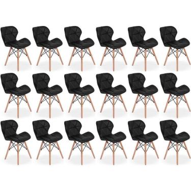 Imagem de Kit 18 Cadeiras De Jantar Charles Eames Slim Wood Estofada - Preto