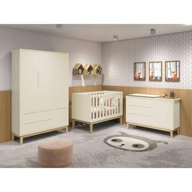 Imagem de Jogo De Quarto Para Bebê Completo 3 Portas Classic New Areia Fosco Com Natural - Moveisaqui