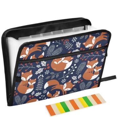 Imagem de ZZKKO Linda raposa com folhas de árvore genealógica, 13 bolsos, pasta de arquivo expansível com etiquetas adesivas, pasta de arquivos sanfonada, organizador de documentos, tamanho carta A4, documentos