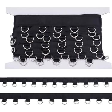 Imagem de letsinstyle 5 jardas 0,59 polegadas de largura acabamento preto ilhós com anéis D, ilhós ilhós fita de sarja, fita de anel de ilhós de metal para costura espartilho camisa vestido saia decoração
