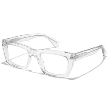 Imagem de JOLLYNOVA Óculos Sutton Retrô Retangular Acetato Grosso Armação Ótica de Grau para Mulheres Homens 53-21-148 mm, Transparente., 53