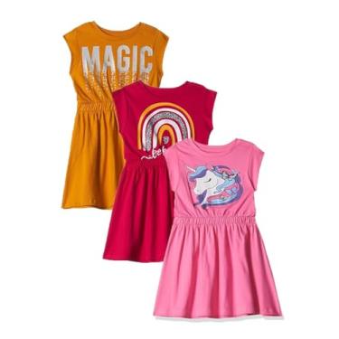 Imagem de T2F Vestido casual para meninas - DRZ3P03 Vestido casual (pacote com 3), Fusia + rosa + mostarda, 2-3 Anos