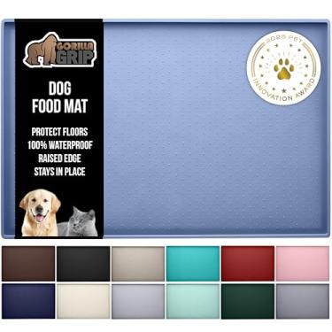 Imagem de Gorilla Grip 100% à prova d'água com borda elevada, tapete de alimentação para animais de estimação de silicone sem BPA, tapetes de comida para cães e gatos contêm derramamentos, 18.5x11.5 Blue