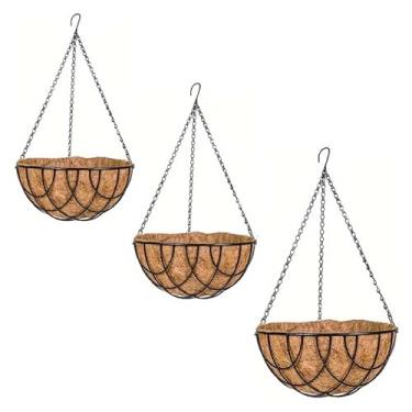Imagem de 3 Vasos Fibra de coco Pendente C21 com suporte e corrente de ferro para flores pendentes - Samambaias e Jardim Vertical - Ideal para Varanda, Sala e Decoração de Interiores(3 Vasos)