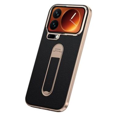 Imagem de FWYANZH Capa para Xiaomi 17 Pro Max/17 Pro/17, suporte giratório de metal dobrável, capa galvanizada de couro, capa de proteção antiarranhões, preta, 17 Pro Max