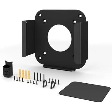 Imagem de Suporte de parede de metal para Mac Mini M4 embaixo da mesa compatível com Mac Mini M4 / M4 Pro com suporte de suporte VESA antiarranhões para Mac Mini M4 acessórios com mouse pad e abraçadeira