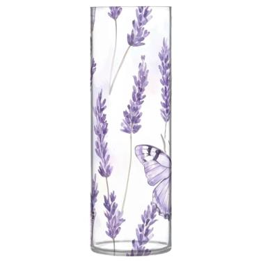 Imagem de Vaso de flor roxa borboleta lavanda flwoer vaso cilíndrico de plástico para centros de mesa vasos de botão transparente decoração de casa casamento sala de estar mesa de escritório