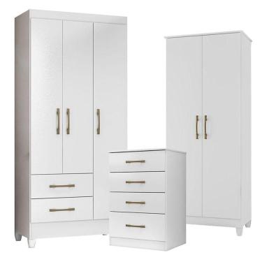 Imagem de Guarda Roupa Infantil Lima Com Cômoda Ms913 E Armário Multiuso Jade Branco Brilho - Moval