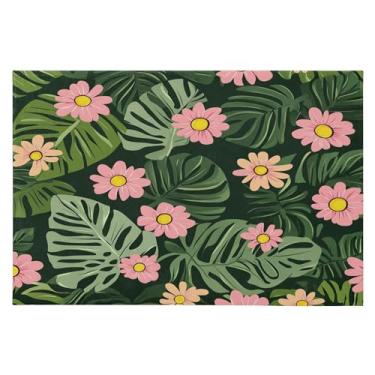 Imagem de Tapete de área 60 x 90 cm, macio, lavável, antiderrapante, com forro de borracha, folhas de margarida, para sala de estar, quarto, decoração de casa