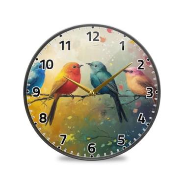 Imagem de WELLDAY Relógio de parede sem tique-taque 30,5 cm - pássaros coloridos operado por bateria relógio redondo silencioso para casa/escritório/cozinha/sala de aula