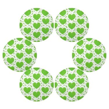 Imagem de Wassud Jogo americano conjunto de 6 tapetes redondos de corações verdes para cozinha e jantar, tapetes laváveis e resistentes ao calor, decoração de mesa 39 cm