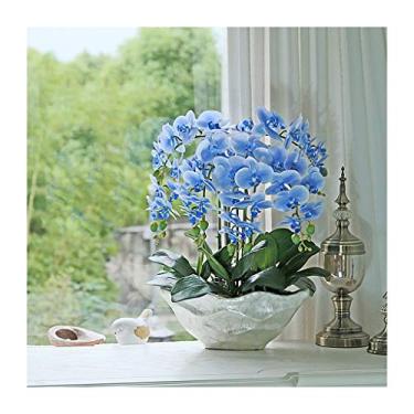 Imagem de LMJYU Flores artificiais orquídeas falsas decoração ramos pano de seda orquídeas bonsai, flores artificiais Phalaenopsis em vaso de flores, arranjo de orquídeas