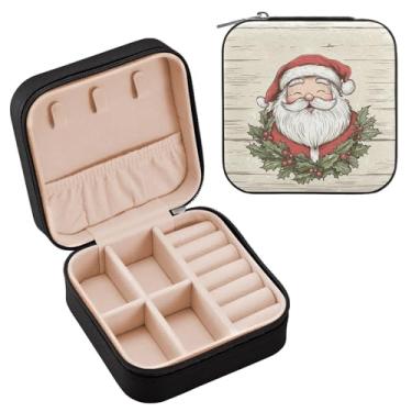 Imagem de Wassud Caixa de joias de viagem de feliz Natal para mulheres, meninas, senhoras, noiva, mini organizador de joias de couro PU, caixa quadrada de armazenamento de joias para brincos, anéis, colar e