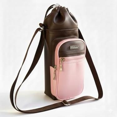 Imagem de Bolsa Térmica (MARROM COM ROSA) GALANTE para Garrafa de 2 LITROS em Couro Sintético - Coleção Cores VERÃO 2026