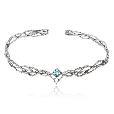 Imagem de ANBALA Coroa de fada de strass para mulheres, coroa de elfo de cristal, prata/círculo azul, acessório de cabeça para homens renascentista para festa de aniversário, cosplay, Dia das Bruxas