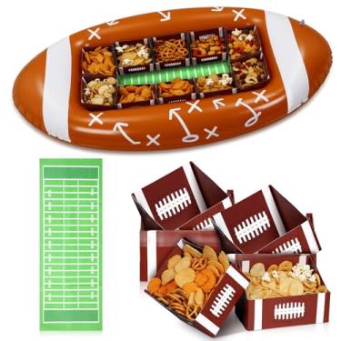 Imagem de FoldTier Artigos para festas de futebol americano grande tigela inflável para lanche com 12 bandejas de comida de papel para servir barcos de comida para aniversário, piscina, festas, jantares em