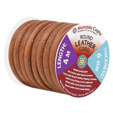 Imagem de Mandala Crafts Corda de couro legítimo de vaca redonda, corda natural de couro cru para fazer joias, trançado Kumihimo, cadarços, Rust, 6mm, 1