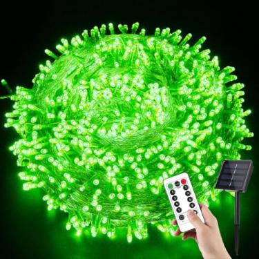 Imagem de YUANHUYUOU Luzes de Natal LED, 52 m 400 luzes LED alimentadas por energia solar, 8 modos de luzes de corda de Natal à prova d'água para jardim, pátio, quintal, festa com controle remoto (verde)