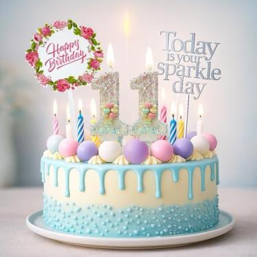 Imagem de por Tugba Aydan – 11 velas de aniversário com números – Kit de decoração de bolo de 25 peças com vela numérica – Artigos de festa para celebração de décimo primeiro aniversário de crianças