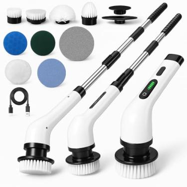 Imagem de Esfregão Elétrico de Limpeza 9 em 1 – Escova Recarregável Sem Fio com 360° de Rotação, Cabo Extensor Ajustável e 9 Cabeças Multiuso para Banheiro, Cozinha, Piso, Vidro e Cerâmica