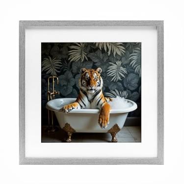 Imagem de Stupell Industries Tiger in Exotic Bubble Bath Impressão emoldurada cinza sob vidro, design por Lettered and Lined, 13 x 13