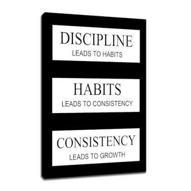 Imagem de Pôster motivacional de hábitos de disciplina, consistência, arte de parede, citações inspiradoras impressas em tela, pintura, arte para sala de estar, local de trabalho, sala de aula, esticada e