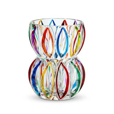 Imagem de Vaso de cristal colorido pintado à mão com 17,5 cm de altura - Vaso texturizado exclusivo para flores frescas e plantas hidropônicas, peça central decorativa moderna para mesa de jantar, mesa de