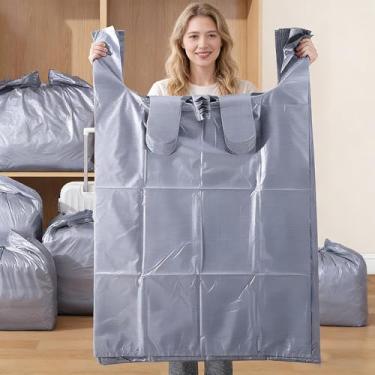 Imagem de Pacote com 10 sacos de embalagem de grande capacidade, colcha de algodão descartável, roupas, bolsa de plástico grossa especial para armazenamento de roupa de cama - prata