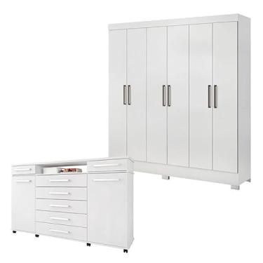 Imagem de Cômoda London e Guarda Roupa Casal Prático Branco - Demóbile