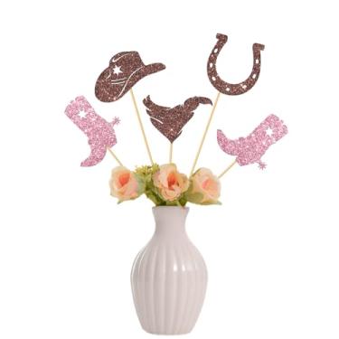 Imagem de Bastões de centro de mesa ocidentais - peças centrais de festa de aniversário caubói vaqueira - Decorações de mesa de festa de casamento do oeste selvagem - Glitter pacote com 12