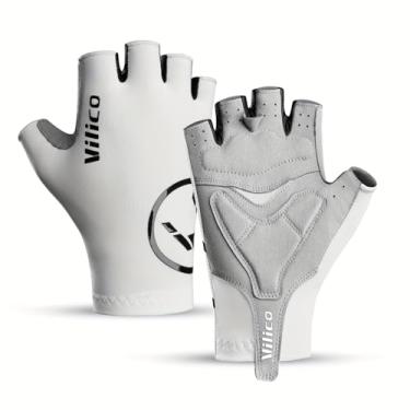 Imagem de Luvas de ciclismo de meio dedo masculinas e femininas – Luvas respiráveis para academia, corrida e direção, cinza, tamanho G