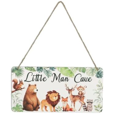Imagem de Placa em Madeira Pequena Gruta do Homem, 30x15cm Tema Animais da Selva Decoração em Madeira para Pendurar Ideal para Crianças Meninos Creche e Quartos