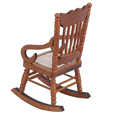 Imagem de aqxreight 1:12 Casa de Bonecas Cadeira de Balanço Cadeira Em Miniatura de Madeira Móveis Modelo Decoração Acessório Padaria Casamento Simulado Vívido Realista para Boneca de Escala 1 12 Adequada