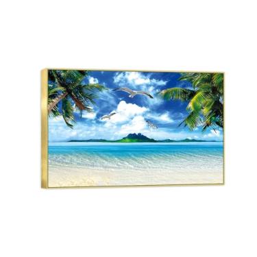 Imagem de BMZFYBS Impressão em tela de paisagem de arte de parede com moldura dourada - pássaros da praia do mar - quadros de pintura de decoração para quarto 50 x 75 cm 20 x 30 pol