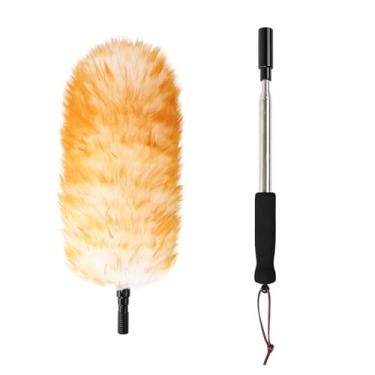 Imagem de FeelfunFeather Espanador de limpeza extensível, espanadores telescópicos de penas de 168 cm com haste de extensão de aço inoxidável para limpeza de ventilador de teto alto, tetos altos, móveis