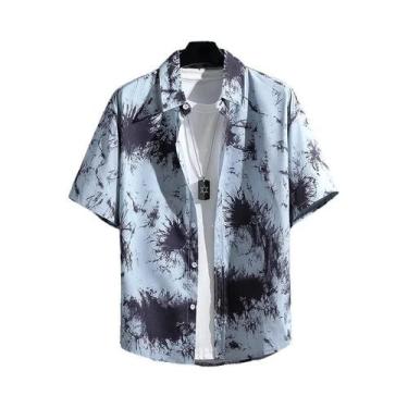 Imagem de Camisa Unissex De Manga Curta Estampada Casual Para Praia, Blusa Fina 