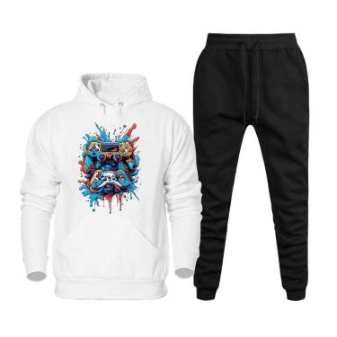 Imagem de Conjunto de Frio Moletom Plus Size Masculino Blusa Com Capuz Canguru e Calça Comprida Basica-Masculino