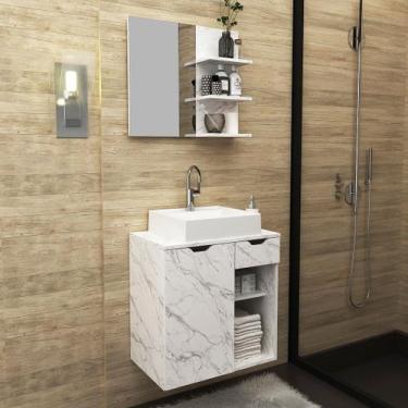 Imagem de Conjunto de Banheiro com Balcão Gabinete Suspenso 1 Gaveta e Espelho S