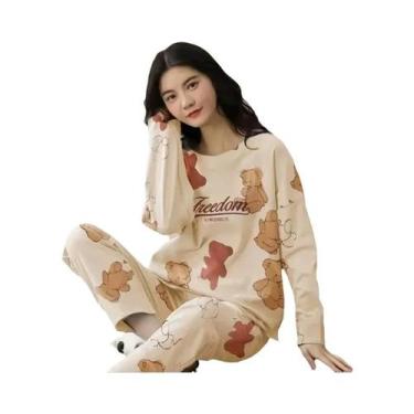 Imagem de Pijamas De Inverno Femininos De Manga Longa E Calças Longas Com Padrão