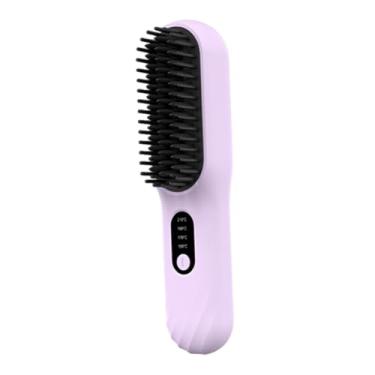 Imagem de Kokiya Escova alisadora de cabelo profissional 2 em 1, modelador de cachos, pente elétrico quente para viagem, ideal para meninas, mulheres e iniciantes na, Roxo