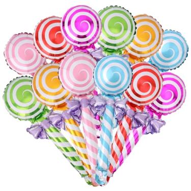Imagem de 12un Conjunto Balões em Formato Doces, 6 Cores Ideais para Decoração de Festas Natal e Aniversários Incluindo Pirulitos Infláveis Gigantes Perfeitos para Festas Feriados e Casamentos.