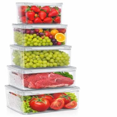 Imagem de Kit 5 Organizadores de Cozinha com Potes Herméticos e Escorredor Multiuso – Organização Inteligente para Geladeira, Pia e Despensa | Ideal para Grãos, Cereais, Legumes e Alimentos