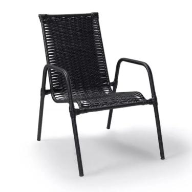 Imagem de Conjunto de Cadeiras com Mesa de Fibra Sintética Resistente Móveis para Área Externa Jardim e Pátio (Preto)